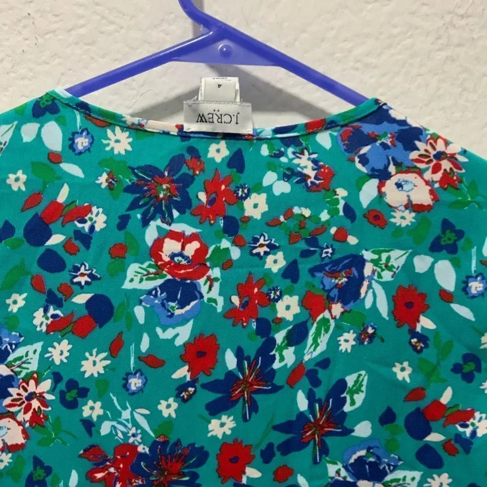 J CREW Teal Green Floral Print Crepe Wrap Dress sz 4